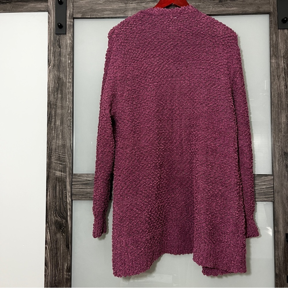 Zenana Falling for You Open Front Popcorn Cardigan Women's XL Eggplant Purple - Picture 2 of 8